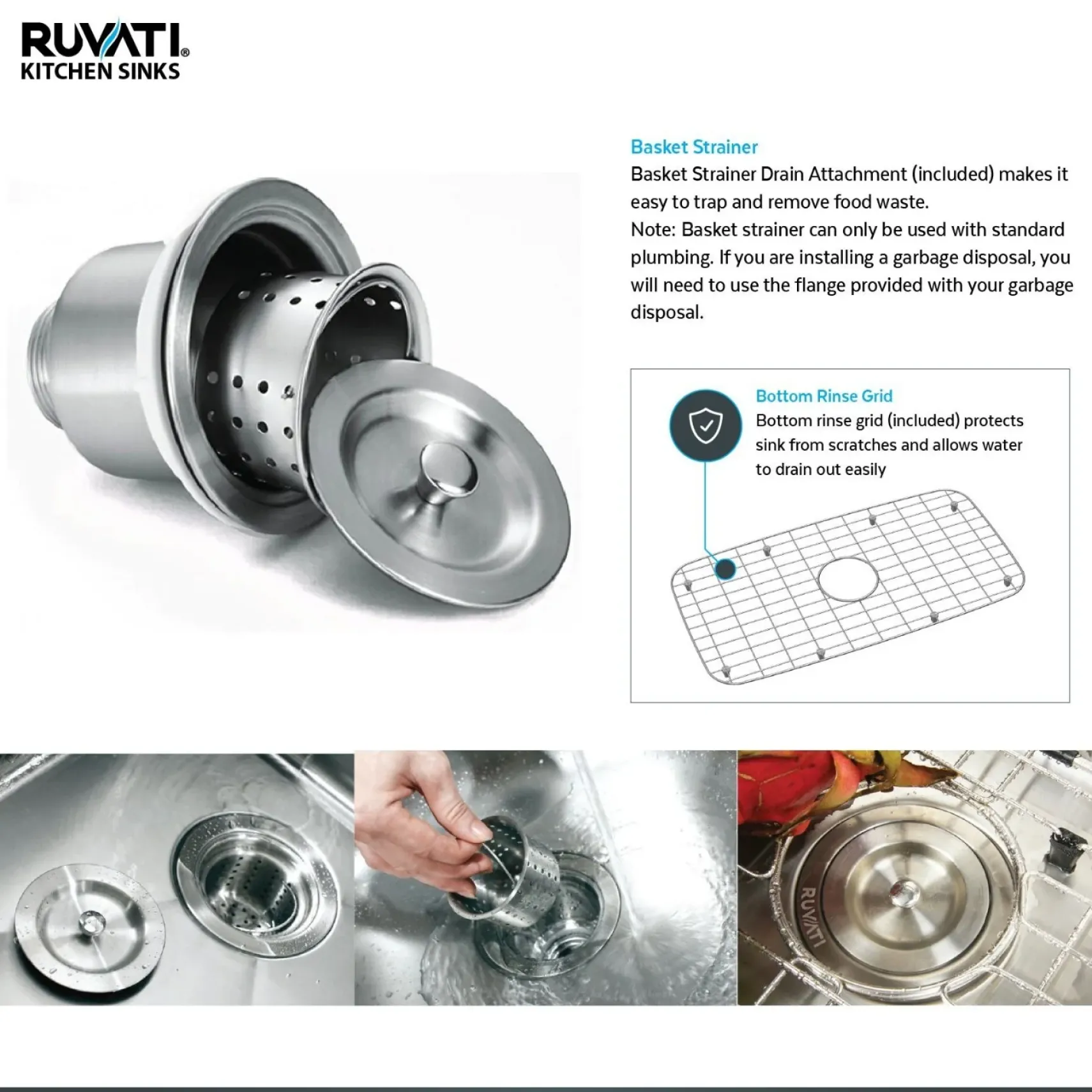 Ruvati Parmi 34" Undermount Stainless Steel Kitchen Sink, 40/60 Double Bowl, 16 Gauge, RVM4605