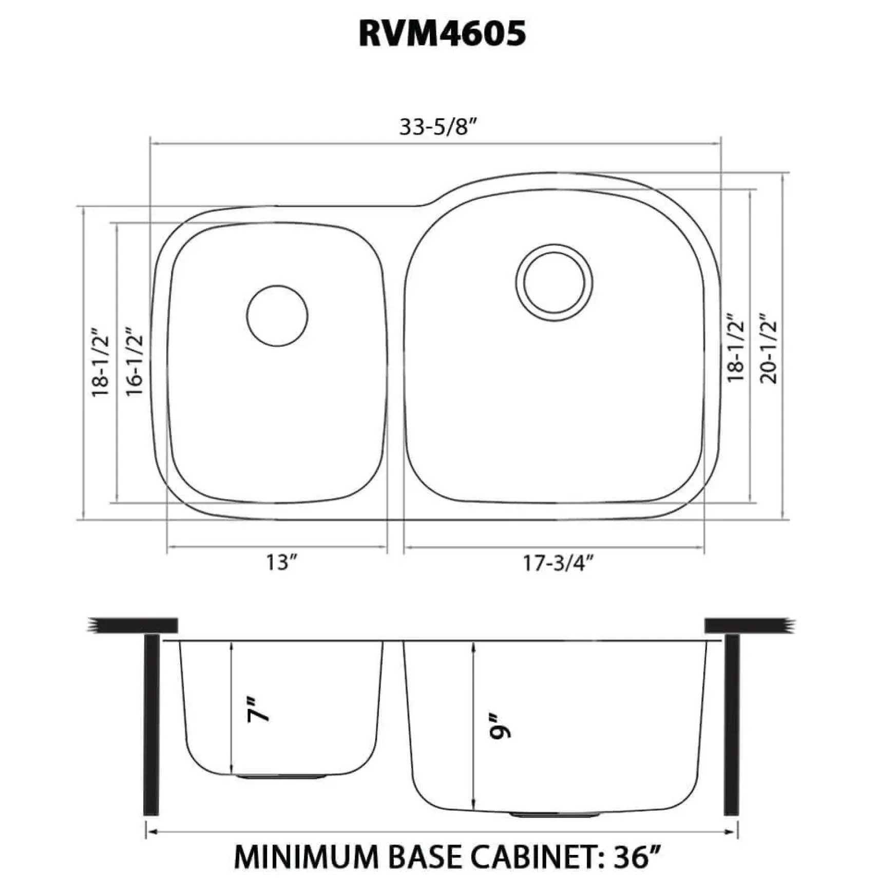 Ruvati Parmi 34" Undermount Stainless Steel Kitchen Sink, 40/60 Double Bowl, 16 Gauge, RVM4605