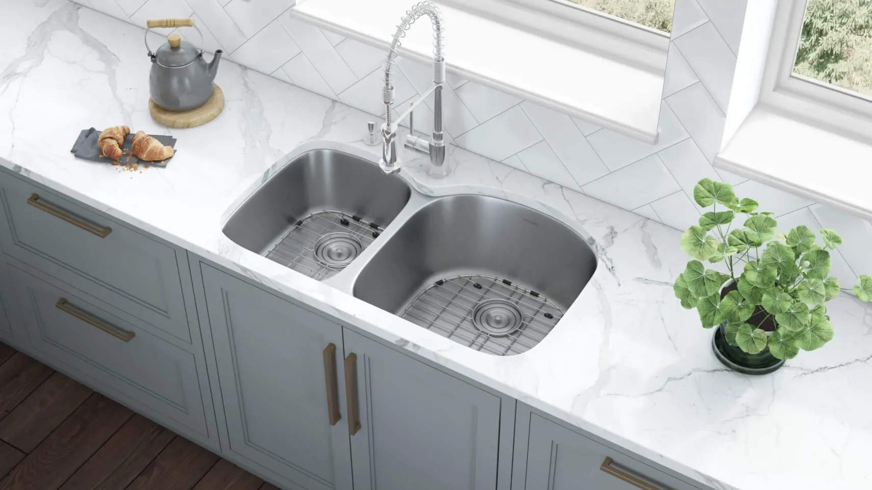 Ruvati Parmi 34" Undermount Stainless Steel Kitchen Sink, 40/60 Double Bowl, 16 Gauge, RVM4605