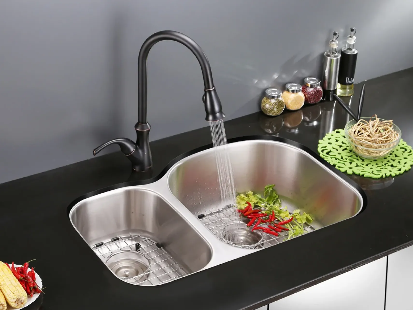 Ruvati Parmi 34" Undermount Stainless Steel Kitchen Sink, 40/60 Double Bowl, 16 Gauge, RVM4605