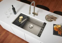 Ruvati Roma Hex Hex Bottom 30-inch Workstation Scratch Resistant Embossed Texture Kitchen Sink Stainless Steel, 16, RVH8630