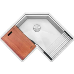 Ruvati Roma Pro 32" Corner Stainless Steel Workstation Kitchen Sink, RVH8410ST