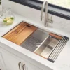 Ruvati Roma Pro 33-inch Workstation Ledge Rounded Corners Undermount 16 Gauge Kitchen Sink Single Bowl, Stainless Steel, 16, RVH8303