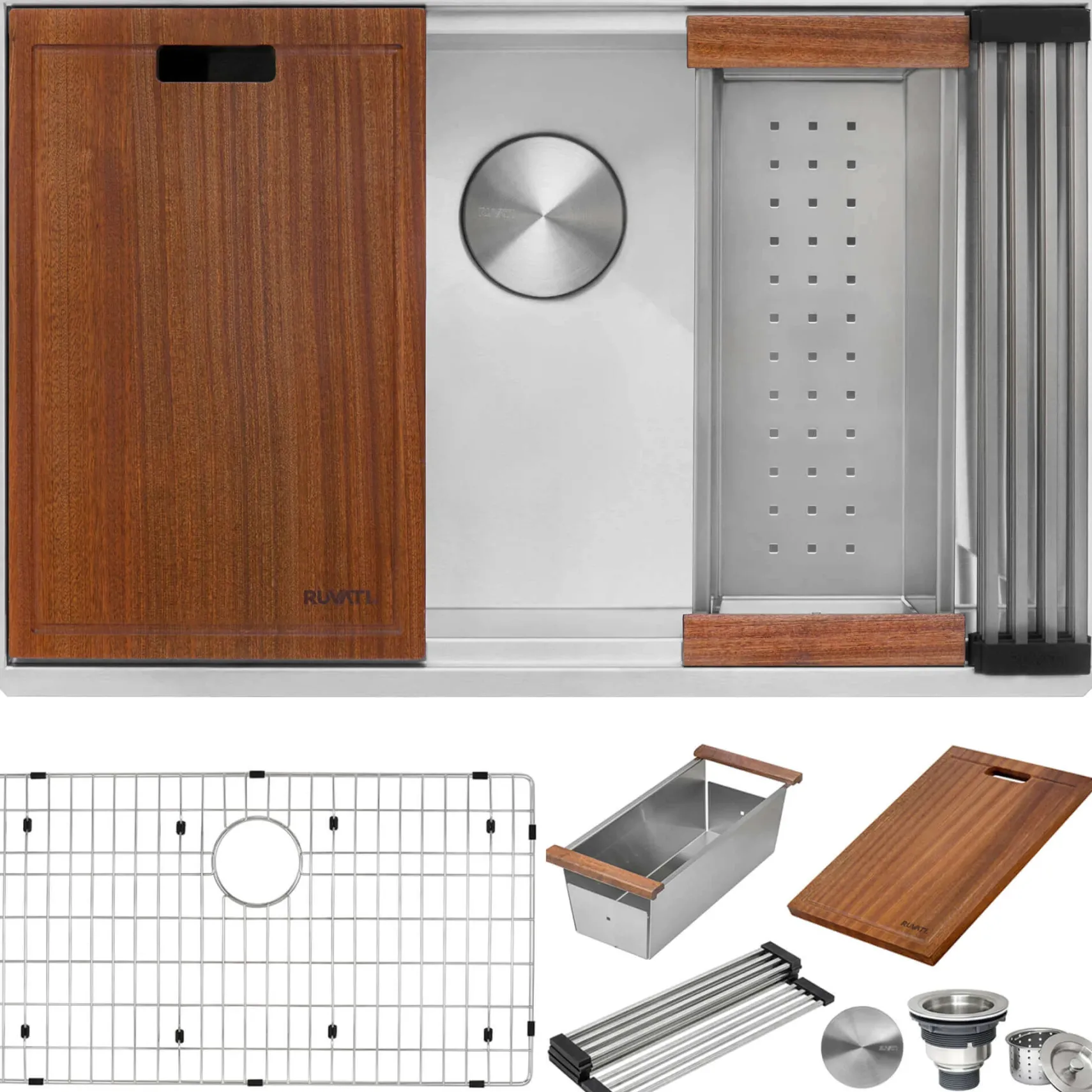 Ruvati Roma 28" Undermount Stainless Steel Workstation Kitchen Sink, 16 Gauge, RVH8309