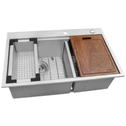 Ruvati Siena 33" Stainless Steel Workstation Kitchen Sink, 60/40 Double Bowl, 16 Gauge, Rounded Corners, RVH8035