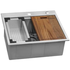 Ruvati Siena 25" Stainless Steel Workstation Kitchen Sink, 16 Gauge, Rounded Corners, RVH8023