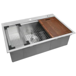 Ruvati Siena 30" Stainless Steel Workstation Kitchen Sink, 16 Gauge, Rounded Corners, RVH8030