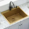 Ruvati Terraza 25" Drop-in Topmount Stainless Steel Kitchen Sink, Matte Gold Brass Tone, 16 Gauge, RVH5007GG