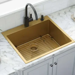 Ruvati Terraza 25" Drop-in Topmount Stainless Steel Kitchen Sink, Matte Gold Brass Tone, 16 Gauge, RVH5007GG