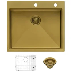 Ruvati Terraza 25" Drop-in Topmount Stainless Steel Kitchen Sink, Matte Gold Brass Tone, 16 Gauge, RVH5007GG