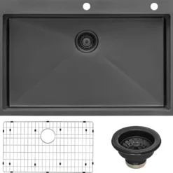 Ruvati Terraza 33" Drop-in Topmount Stainless Steel Kitchen Sink, Gunmetal Matte Black, 16 Gauge, RVH5005BL