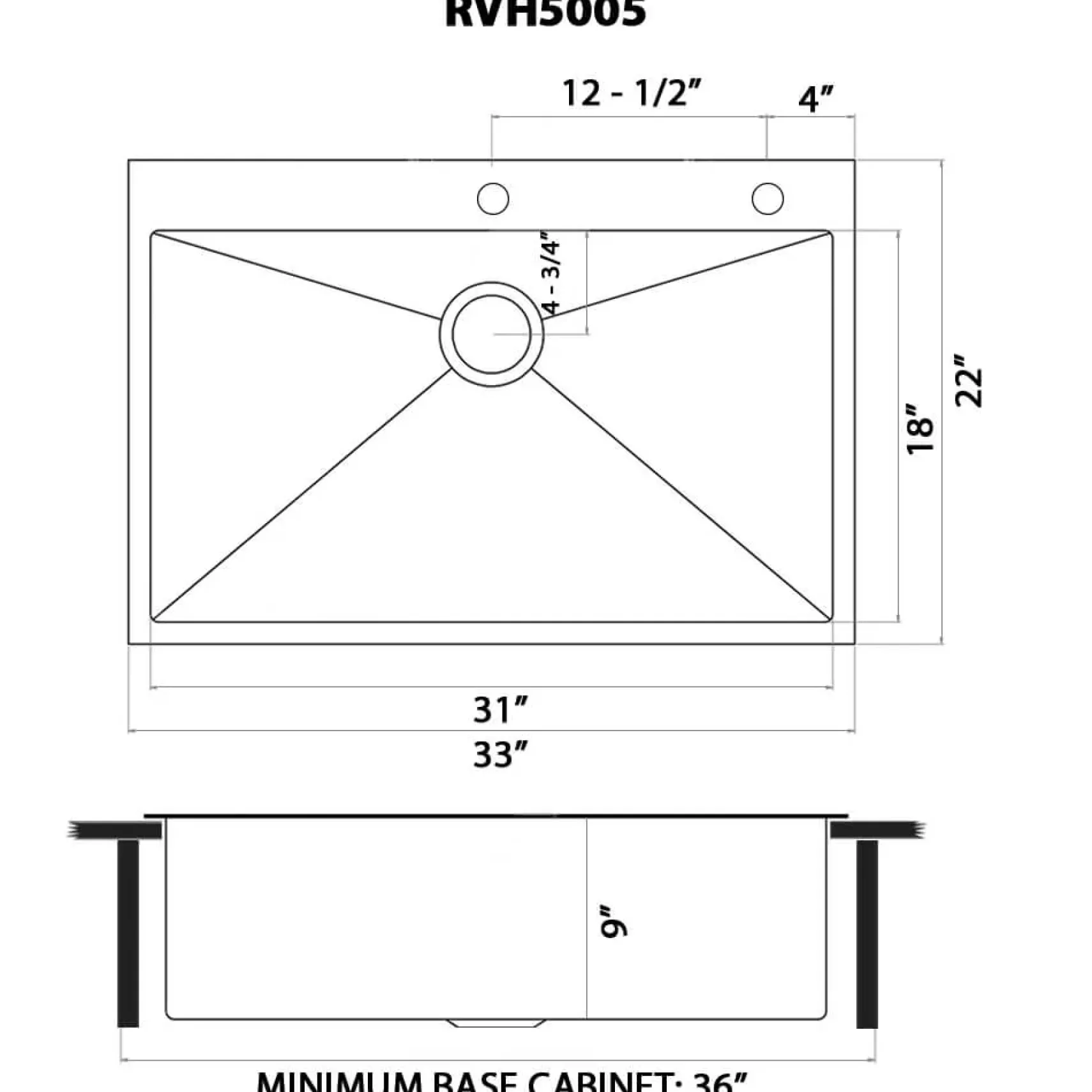 Ruvati Terraza 33" Drop-in Topmount Stainless Steel Kitchen Sink, Brass Tone Matte Gold, 16 Gauge, RVH5005GG