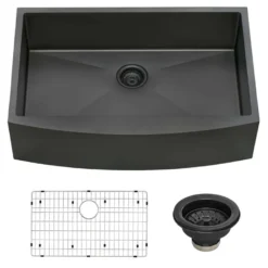 Ruvati Terraza 33" Stainless Steel Apron-front Farmhouse Sink, Gunmetal Matte Black, 16 Gauge, RVH9733BL