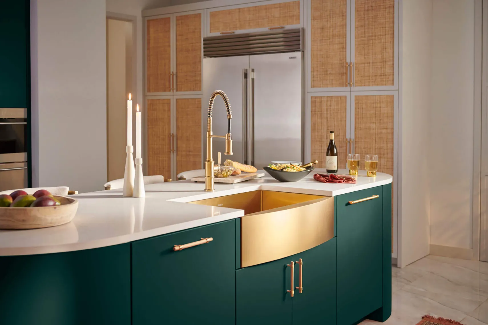 Ruvati Terraza 33" Stainless Steel Apron-front Farmhouse Sink, Brass Tone Matte Gold, 16 Gauge, RVH9733GG