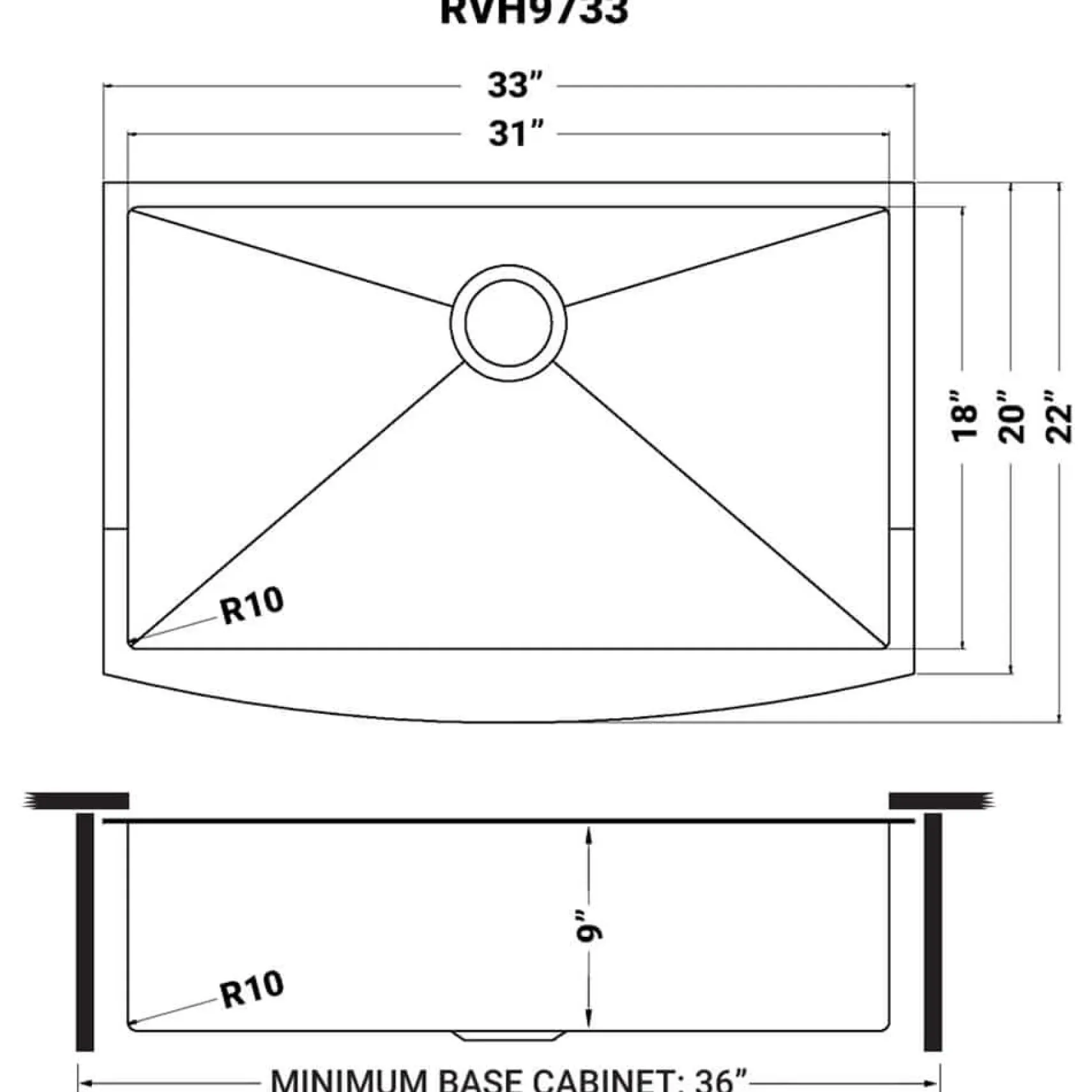 Ruvati Terraza 33" Stainless Steel Apron-front Farmhouse Sink, Brass Tone Matte Gold, 16 Gauge, RVH9733GG