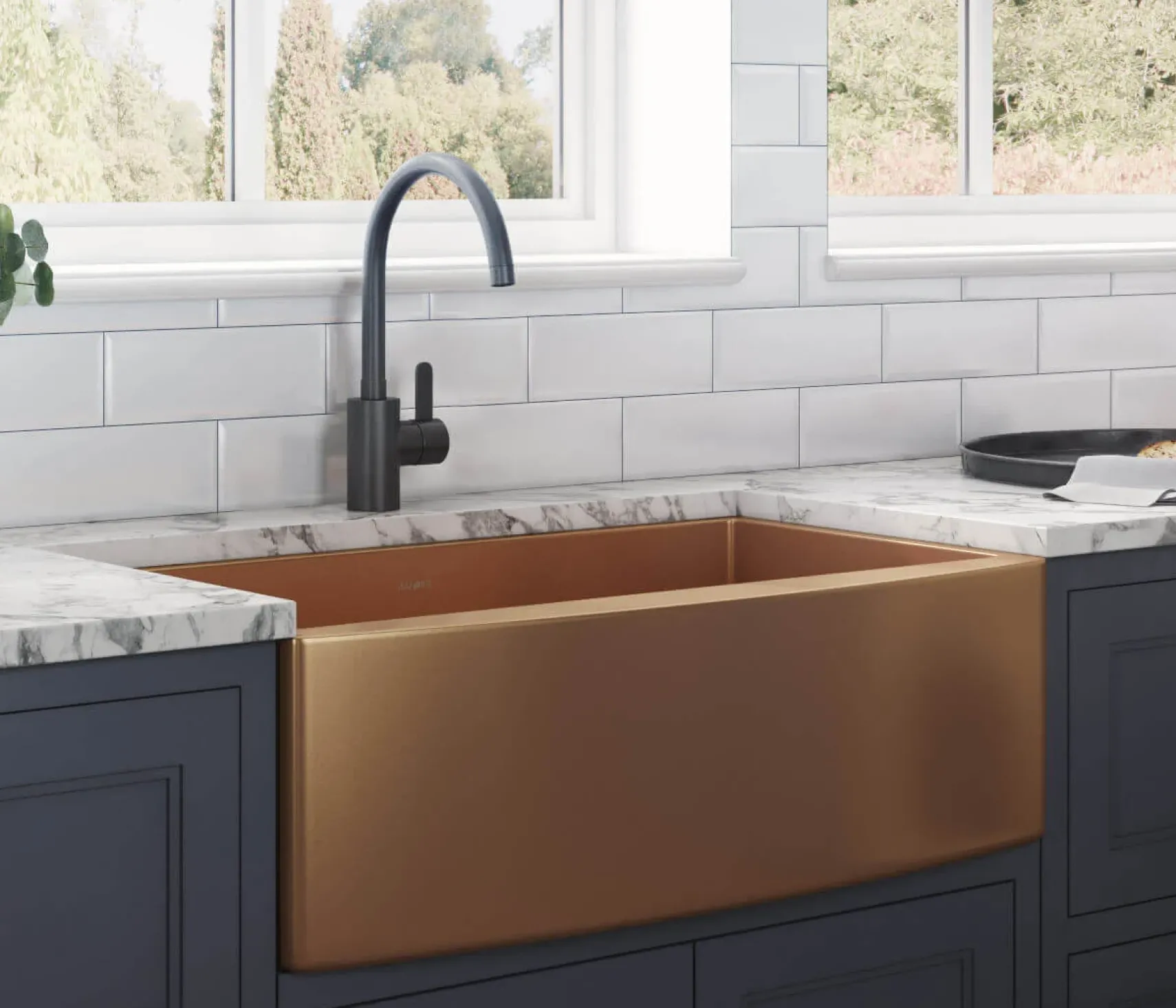 Ruvati Terraza 33" Stainless Steel Apron-front Farmhouse Sink, Copper Tone Matte Bronze, 16 Gauge, RVH9733CP