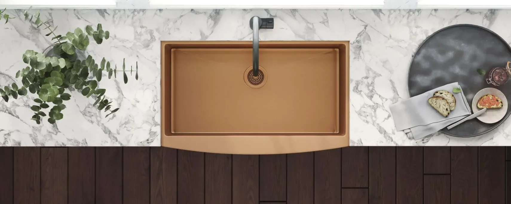 Ruvati Terraza 33" Stainless Steel Apron-front Farmhouse Sink, Copper Tone Matte Bronze, 16 Gauge, RVH9733CP