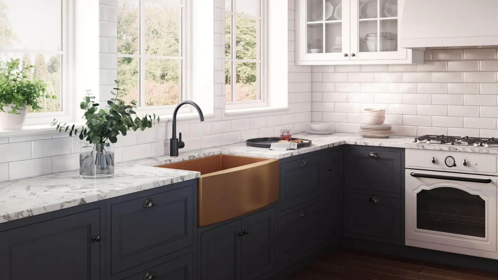 Ruvati Terraza 33" Stainless Steel Apron-front Farmhouse Sink, Copper Tone Matte Bronze, 16 Gauge, RVH9733CP