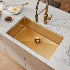 Ruvati Terraza 27" Undermount Stainless Steel Kitchen Sink, Brass Tone Matte Gold, 16 Gauge, RVH6127GG