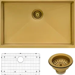 Ruvati Terraza 27" Undermount Stainless Steel Kitchen Sink, Brass Tone Matte Gold, 16 Gauge, RVH6127GG