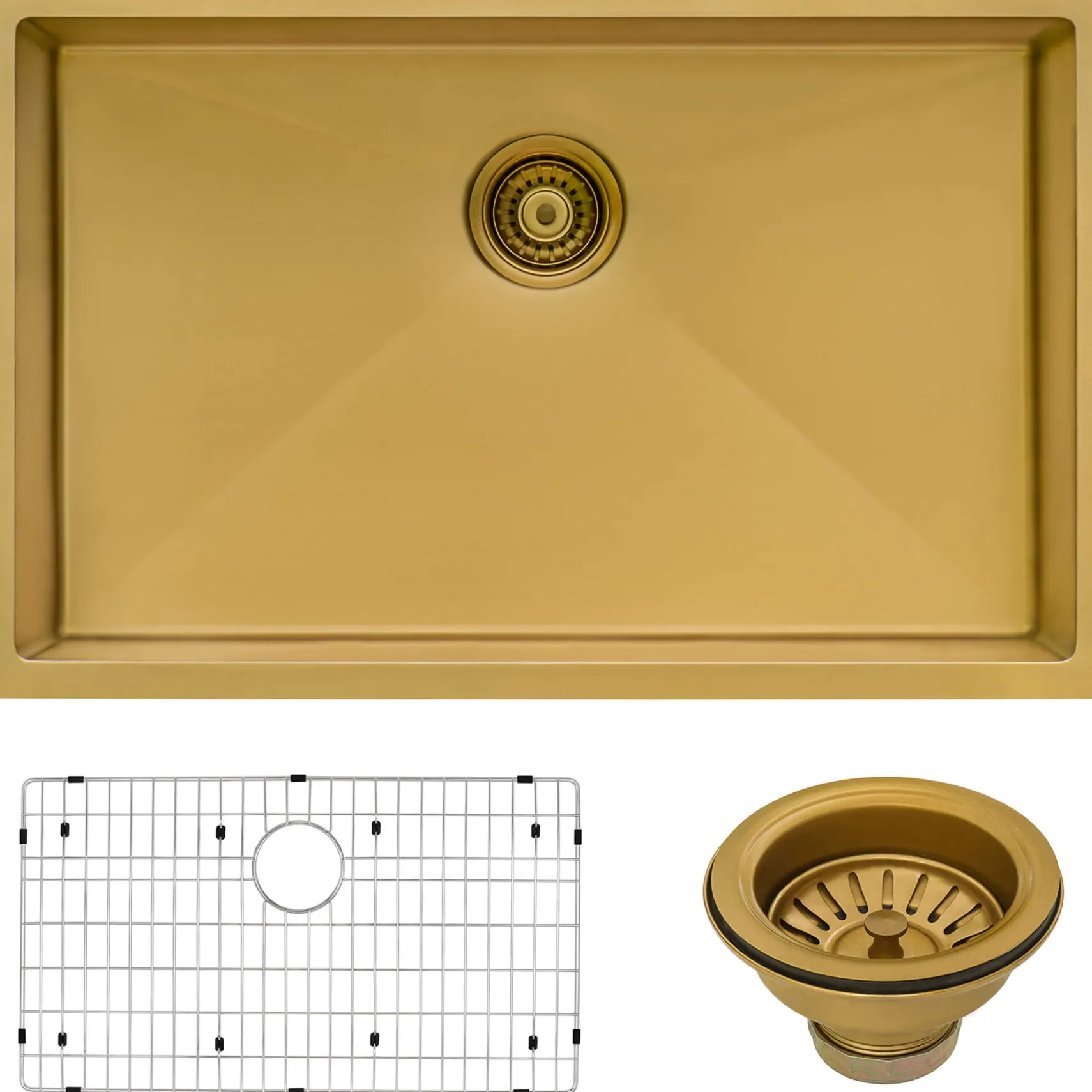 Ruvati Terraza 27" Undermount Stainless Steel Kitchen Sink, Brass Tone Matte Gold, 16 Gauge, RVH6127GG