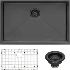 Ruvati Terraza 27" Undermount Stainless Steel Kitchen Sink, Gunmetal Matte Black, 16 Gauge, RVH6127BL