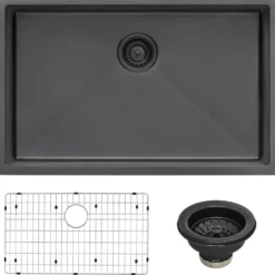 Ruvati Terraza 30" Undermount Stainless Steel Kitchen Sink, Gunmetal Matte Black, 16 Gauge, RVH6300BL