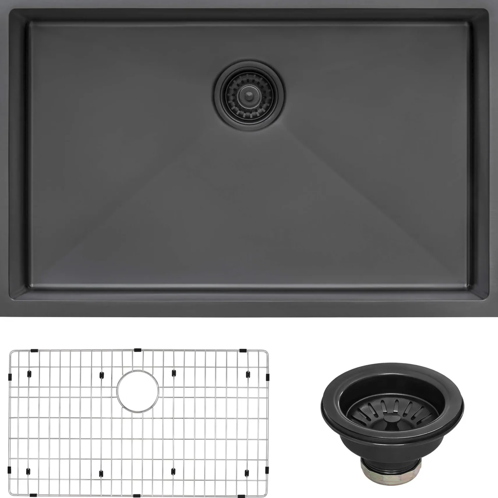 Ruvati Terraza 30" Undermount Stainless Steel Kitchen Sink, Gunmetal Matte Black, 16 Gauge, RVH6300BL