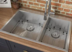 Ruvati Tirana 33" Drop In Stainless Steel Kitchen Sink, 60/40 Double Bowl, 16 Gauge, Zero Radius, RVH8050