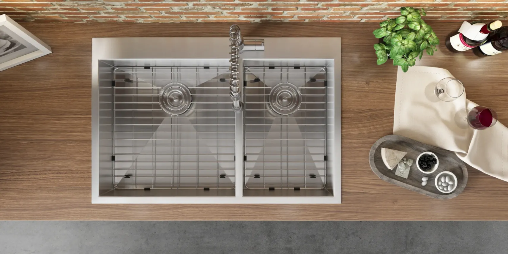 Ruvati Tirana 33" Drop In Stainless Steel Kitchen Sink, 60/40 Double Bowl, 16 Gauge, Zero Radius, RVH8050