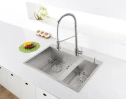 Ruvati Tirana 33" Drop In Stainless Steel Kitchen Sink, 60/40 Double Bowl, 16 Gauge, Zero Radius, RVH8059