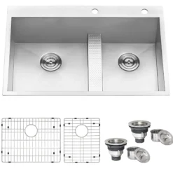 Ruvati Tirana 33" Drop In Stainless Steel Kitchen Sink, 60/40 Double Bowl, 16 Gauge, Zero Radius, RVH8059