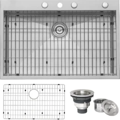 Ruvati Tirana 33" Drop-in Topmount Stainless Steel Kitchen Sink, 16 Gauge, Zero Radius, RVH8001