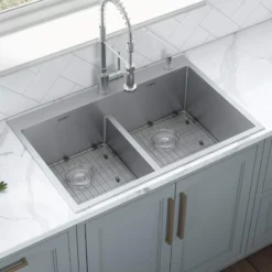 Ruvati Tirana Pro 33" Stainless Steel Kitchen Sink, 50/50 Double Bowl, 16 Gauge, Rounded Corners, RVH8051