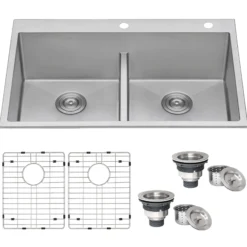 Ruvati Tirana Pro 33" Stainless Steel Kitchen Sink, 50/50 Double Bowl, 16 Gauge, Rounded Corners, RVH8051
