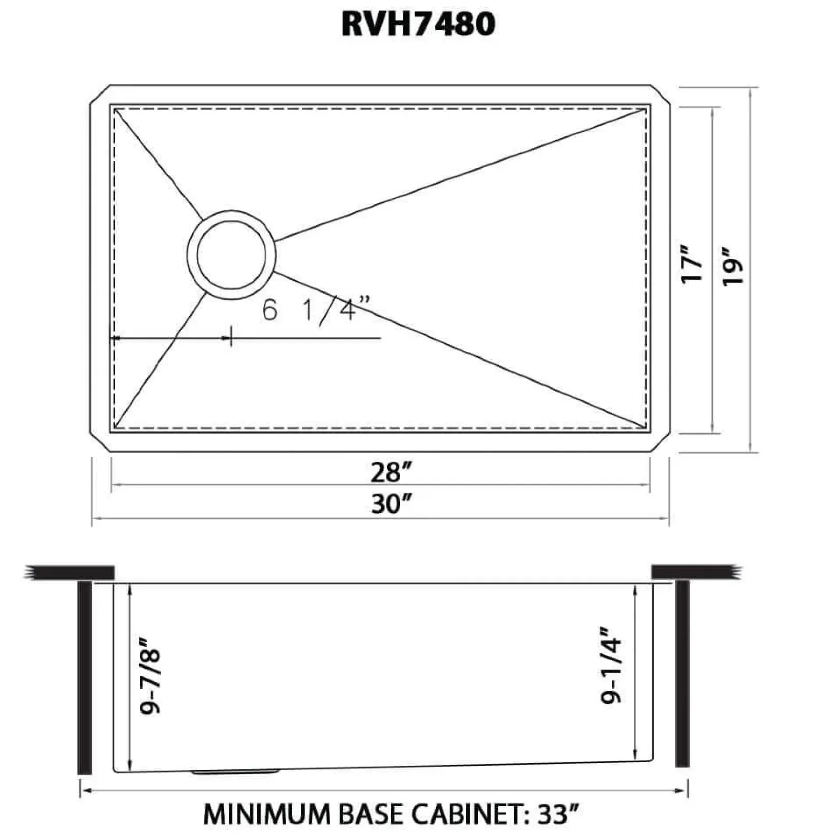 Ruvati Tribeca 30" Slope Bottom Offset Drain Undermount Stainless Steel Kitchen Sink, 16 Gauge, RVH7480