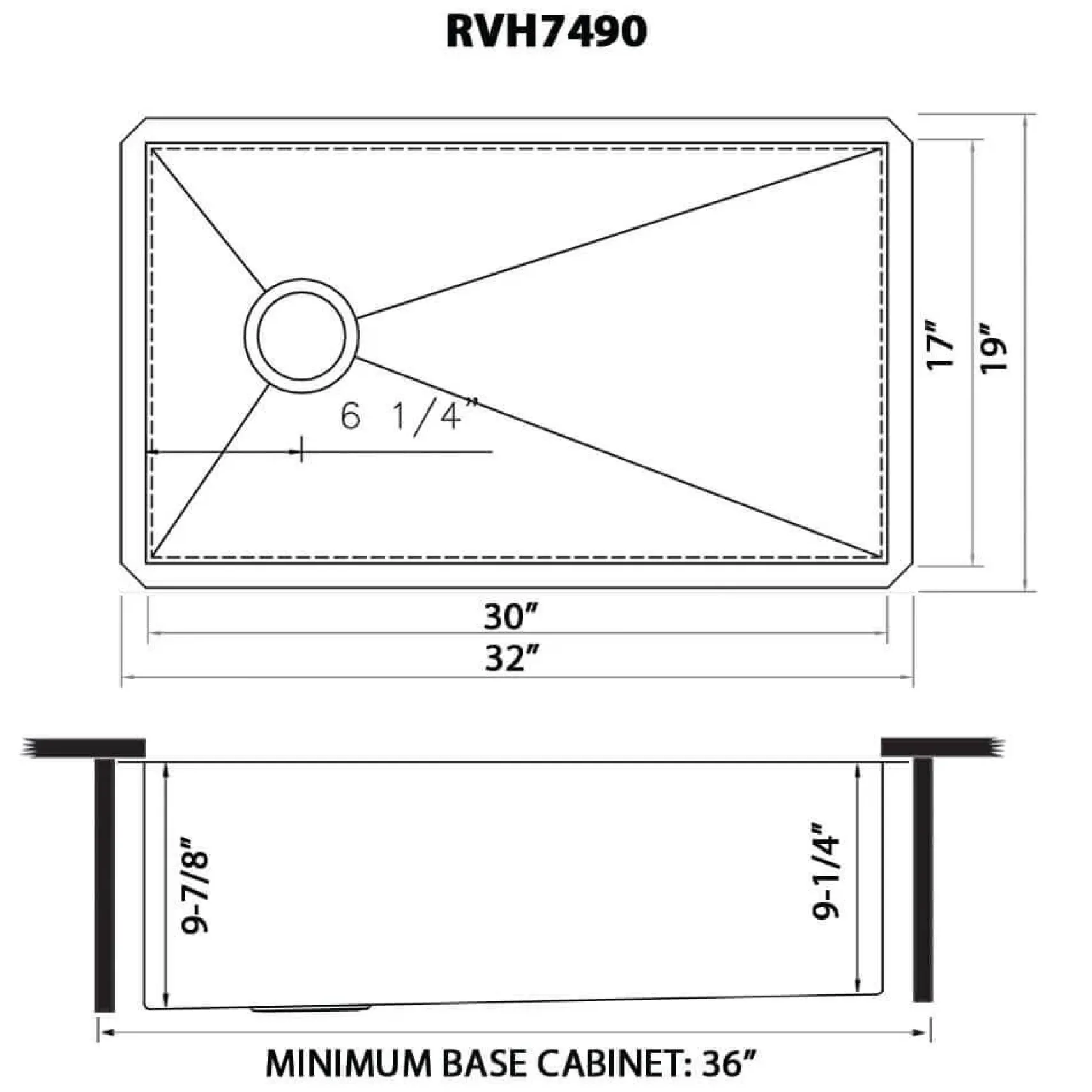 Ruvati Tribeca 32" Slope Bottom Offset Drain Reversible Undermount Stainless Steel Kitchen Sink, 16 Gauge, RVH7490