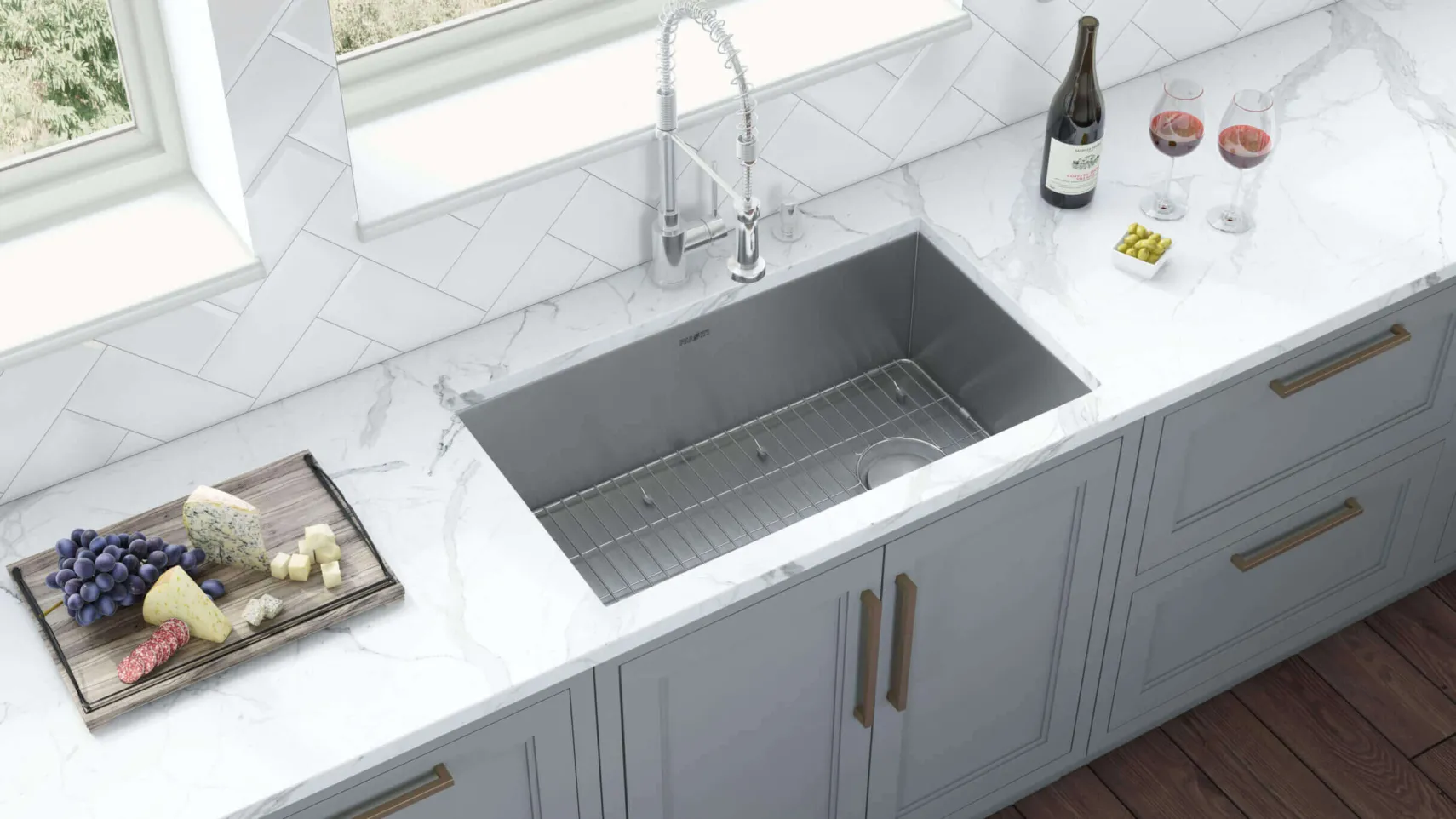 Ruvati Tribeca 36" Slope Bottom Offset Drain Reversible Undermount Stainless Steel Kitchen Sink, 16 Gauge, RVH7497