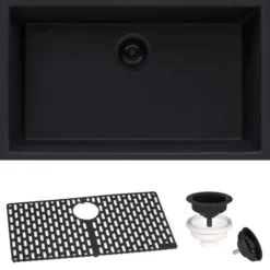 Ruvati 27" Undermount Granite Composite Kitchen Sink, Midnight Black, RVG2027BK