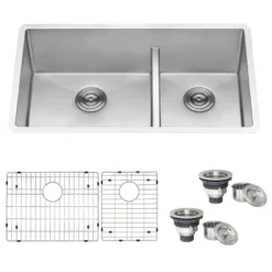 Ruvati Urbana 36" Undermount Stainless Steel Kitchen Sink, 60/40 Low Divide Double Bowl, 16 Gauge, RVH7417