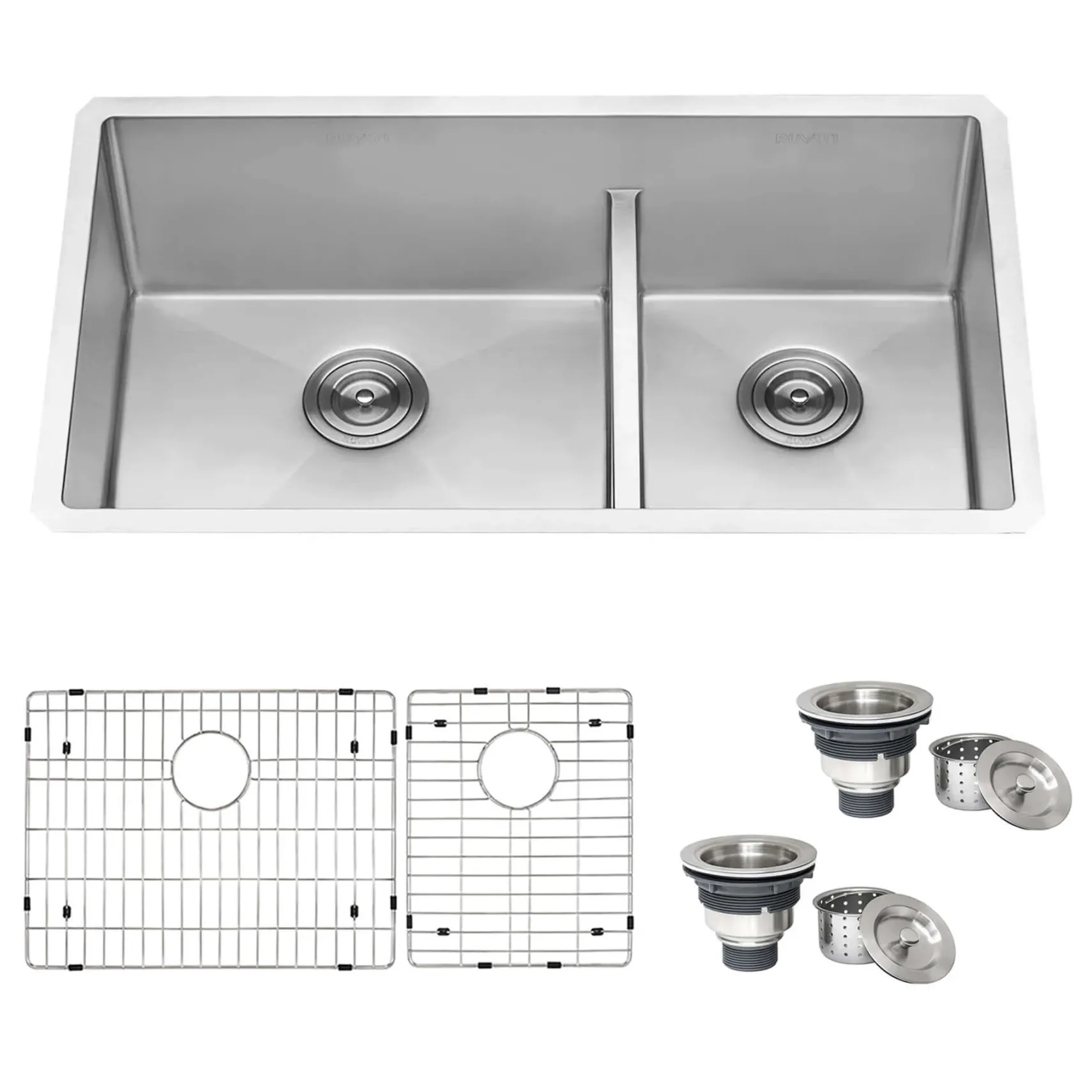 Ruvati Urbana 36" Undermount Stainless Steel Kitchen Sink, 60/40 Low Divide Double Bowl, 16 Gauge, RVH7417