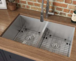 Ruvati Urbana 32" Undermount Stainless Steel Kitchen Sink, 50/50 Low Divide Double Bowl, 16 Gauge, Rounded Corners, RVH7411