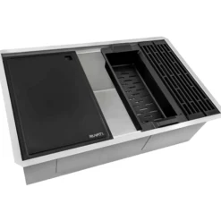 Ruvati Veniso Nova 33" Slope Bottom Offset Drain Undermount Stainless Steel Workstation Kitchen Sink, 16 Gauge, RVH8597