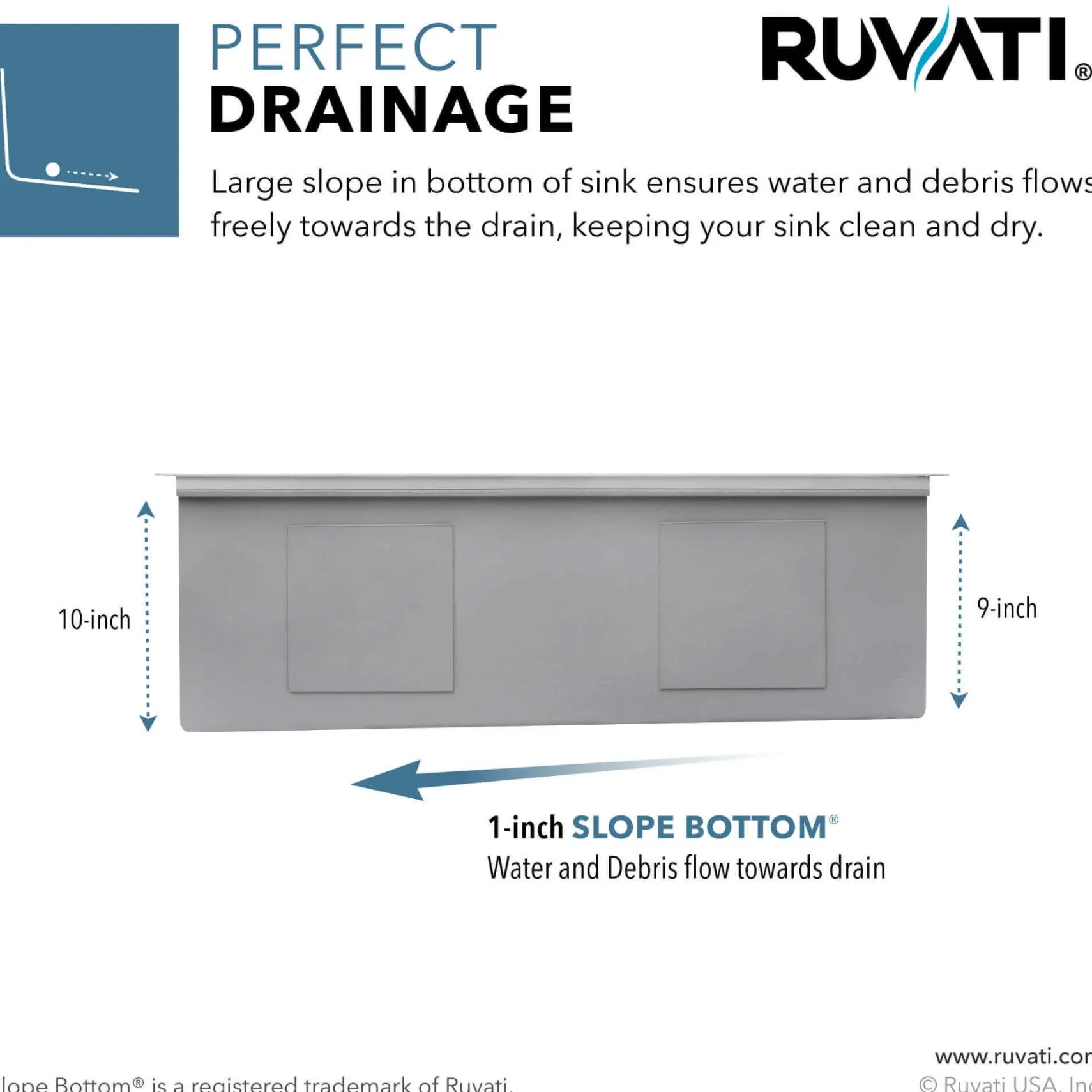 Ruvati Veniso Nova 33" Slope Bottom Offset Drain Undermount Stainless Steel Workstation Kitchen Sink, 16 Gauge, RVH8597
