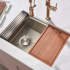 Ruvati Veniso 27" Slope Bottom Offset Drain Undermount Stainless Steel Workstation Kitchen Sink, 16 Gauge, RVH8570