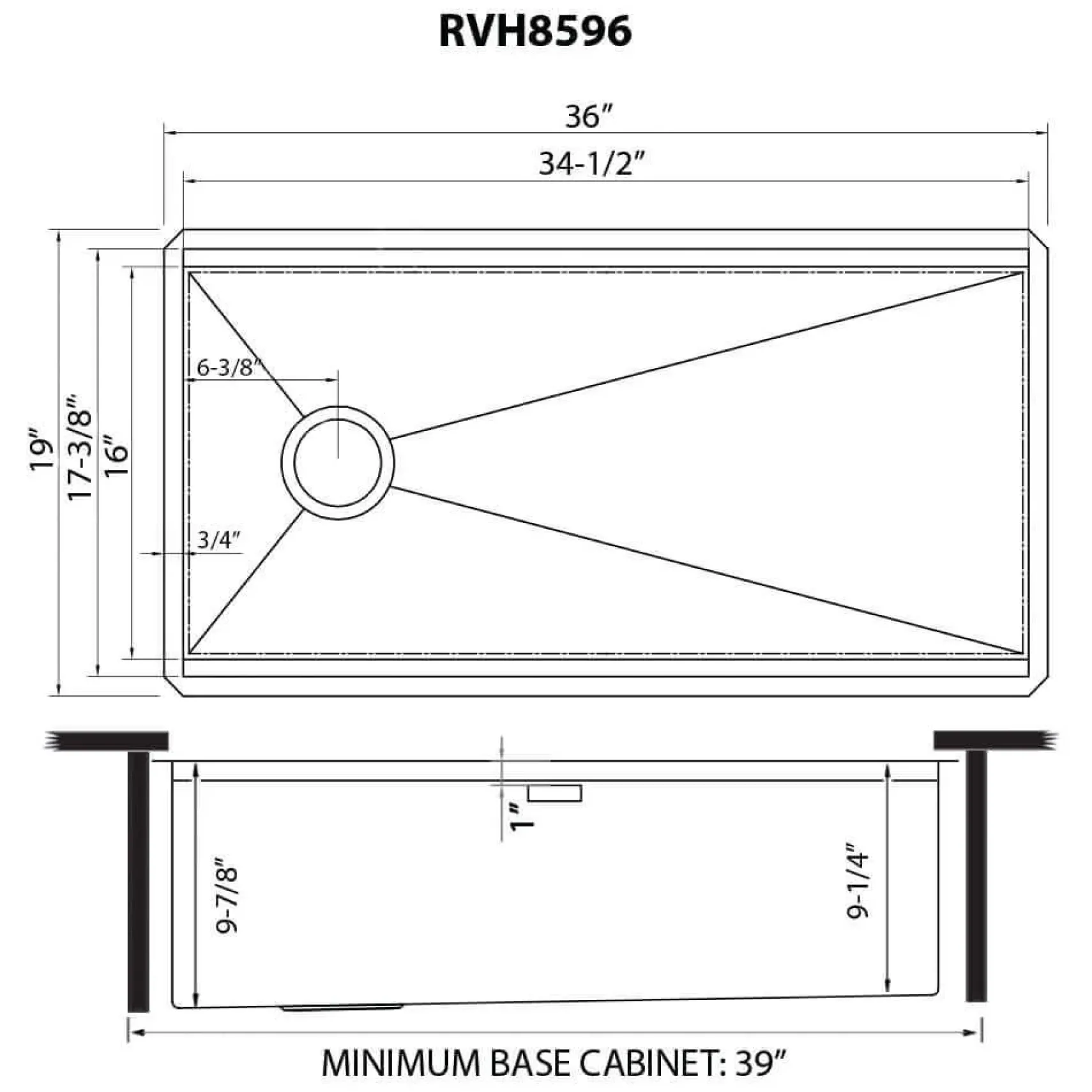 Ruvati Veniso 36" Slope Bottom Offset Drain Undermount Stainless Steel Workstation Kitchen Sink, 16 Gauge, RVH8596