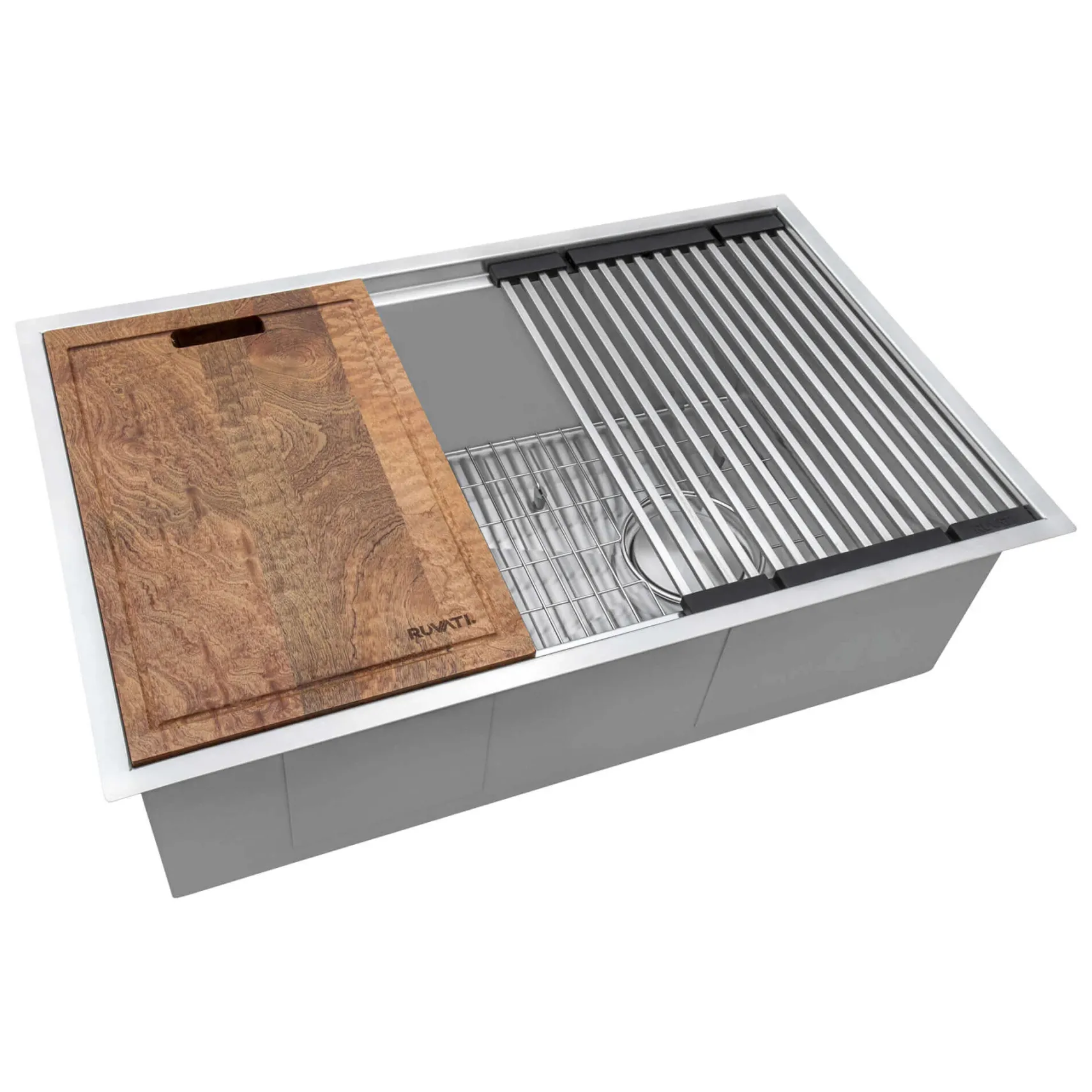 Ruvati Veniso 36" Slope Bottom Offset Drain Undermount Stainless Steel Workstation Kitchen Sink, 16 Gauge, RVH8596