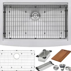 Ruvati Verona 30" Stainless Steel Workstation Apron-front Farmhouse Sink, 16 Gauge, RVH9100