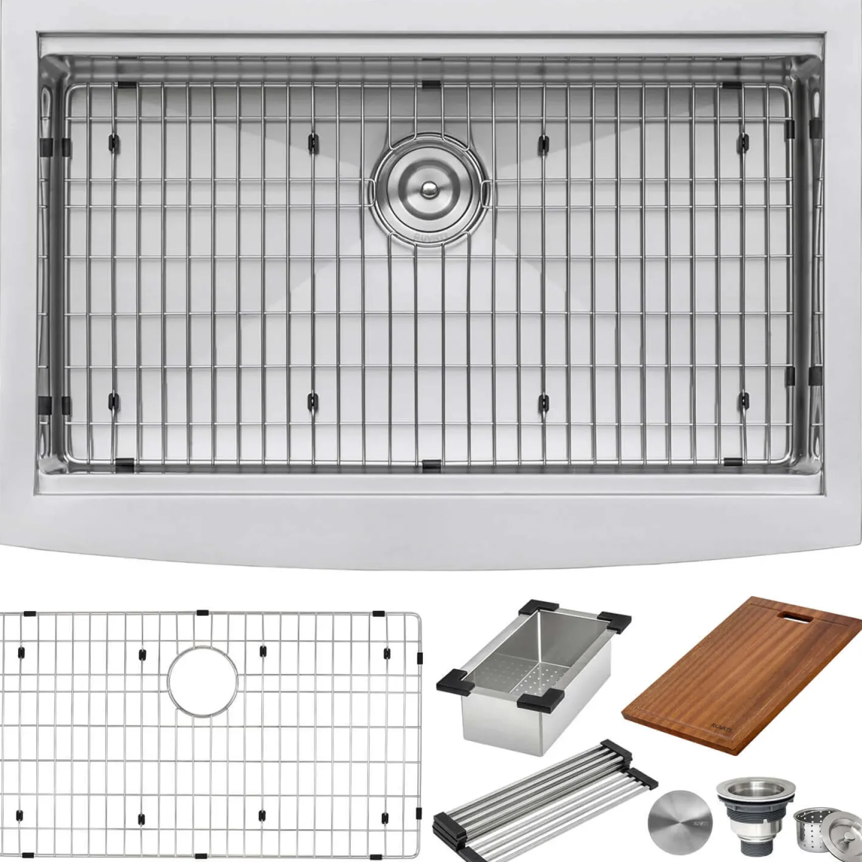 Ruvati Verona 30" Stainless Steel Workstation Apron-front Farmhouse Sink, 16 Gauge, RVH9100