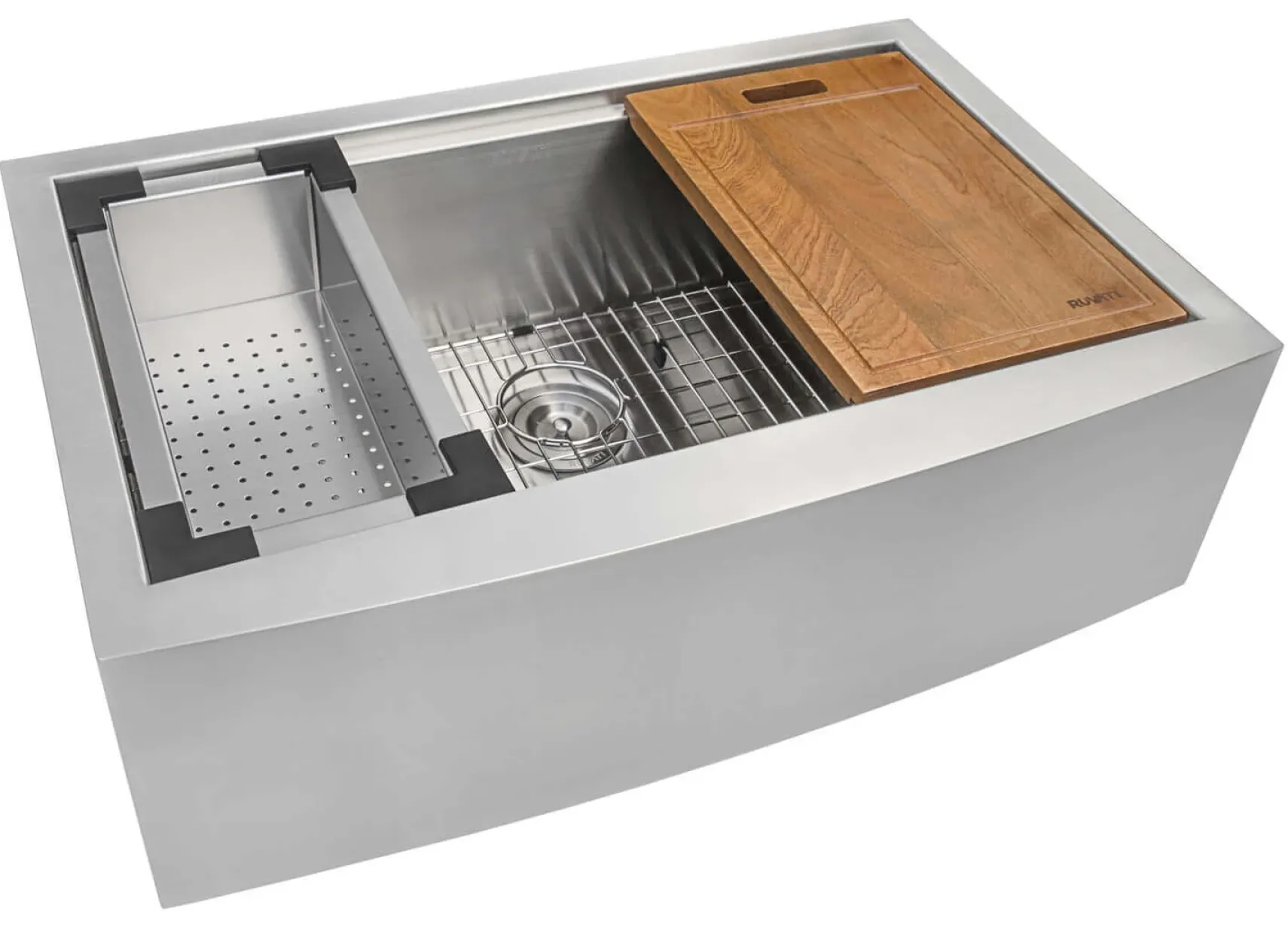 Ruvati Verona 30" Stainless Steel Workstation Apron-front Farmhouse Sink, 16 Gauge, RVH9100